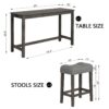 4 Piece Bar Table Set With Power Outlet, Bar Table Set With Chairs, Sofa Bar Table With Stools, Behind Couch Table With 3 Padded Stools, For Living Room, Dining Room - Dark Gray - Image 3