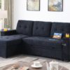 Ashlyn II - Woven Fabric Reversible Sleeper Sectional Sofa With Storage Chaise, Storage Arm, Cup Holder, Charging Ports, Side Pockets, and Pocket Coil Seating - Dark Gray - Image 9