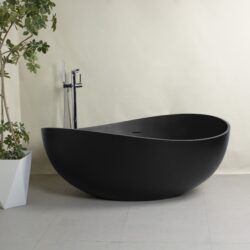 63" Freestanding Solid Surface Soaking Bathtub For Bathroom - Black