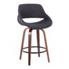 Fabrico - Mid-Century Modern Fixed Height Counter Stool & Round Footrest (Set of 2) - Walnut / Charcoal - Image 2