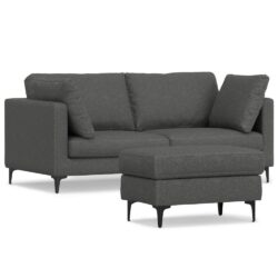 Ava - Mid Century Sofa With Ottoman Set, Upholstered - Dark Gray