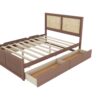 Queen Wood Storage Platform Bed With 4 Drawers Rattan Headboard - Antique Natural - Image 7