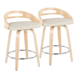 Cassis - Mid-Century Modern Fixed Height Counter Stool With Swivel With Round Footrest (Set of 2) - Natural / Cream