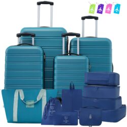 Hardshell Luggage Sets 4 Pieces + Bag Spinner Suitcase With Tsa Lock Lightweight - 16" / 20" / 24" / 28" Luggages - Blue