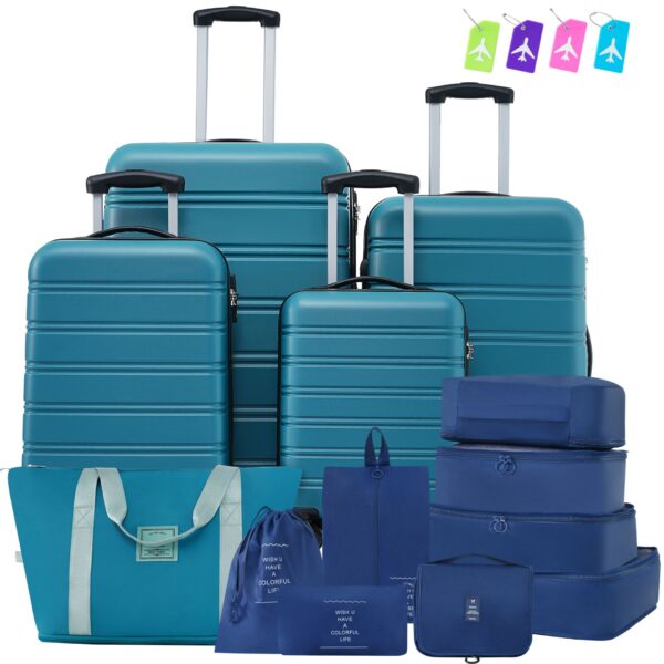 Hardshell Luggage Sets 4 Pieces + Bag Spinner Suitcase With Tsa Lock Lightweight - 16" / 20" / 24" / 28" Luggages - Blue