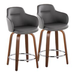 Boyne - Contemporary Fixed Height Counter Stool With Swivel With Round Footrest (Set of 2) - Walnut / Gray