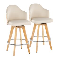 Ahoy - Contemporary Fixed Height Counter Stool With Swivel With Round Footrest (Set of 2) - Natural / Cream