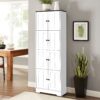 Tall Storage Cabinet With 8 Doors And 4 Shelves, Wall Storage Cabinet For Living Room, Kitchen, Office, Bedroom, Bathroom - White - Image 4