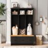 Modern Hall Tree With Entryway Bench, 3 Shelves And Drawers, Wide Hall Tree With Storage Bench For Hallway - Black - Image 5