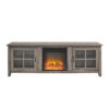 Modern Farmhouse 2 Door Glass Windowpane 70" Fireplace TV Stand For 80" TVs - Gray Wash - Image 3