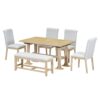 Topmax - 6 Piece Farmhouse Extendable Dining Table Set Trestle Kitchen Table Set With Removable Leaf And Upholstered Dining Chair And Bench For Dining Room - Natural - Image 10