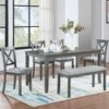 6 Pieces Kitchen Dining Set, Rectangular Wooden Dining Table With 4 Upholstered Chairs And A Bench, Dining Table Set For 6 People - Gray - Image 2