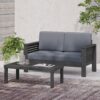 Acacia Wood Outdoor Loveseat And Coffee Table Set With Cushions - Dark Gray - Image 19