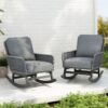 Contemporary Minimalist Wicker Rocking Chair & Soft Polyester Cushions And Durable Wooden Frame (Set of 2) - Gray - Image 2