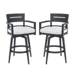 Modern Outdoor Swivel Bar Chairs, 360 Degree Rotation, Ergonomic Backrest, Armrests & Sunbrella Cushions, Weather Resistant (Set of 2) - Ember Black