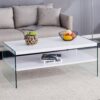 Modern Double Rectangular Coffee Table With Storage Function And Transparent Tempered Glass - White - Image 9