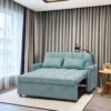 3 In 1 Convertible Sleeper Sofa Bed, Modern Velvet Fabric Futon Sofa Couch Pullout Bed, Adjustable Backrest With Three USB Ports, Two Side Pockets, Two Cup Holders And Swivel Phone Holder - Light Blue - Image 7