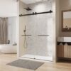 Frameless Double Sliding Soft Close Bathtub Shower Door, 5 / 16" Clear Nano Coated Tempered Glass And 304 Stainless Steel Handle - Matte Black - Image 4
