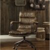 Harith - Vintage Top Grain Leather Office Chair - Brown - Image 4