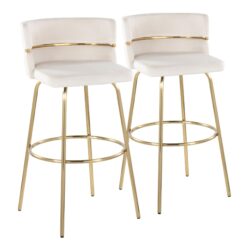 Cinch - Glam / Art Deco Fixed Height Barstool With Swivel With Round Footrest (Set of 2) - Gold / Cream