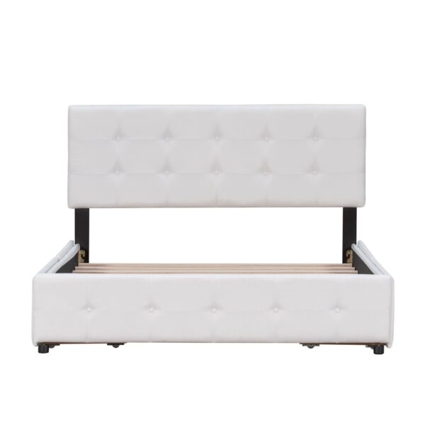 Queen Size Upholstered Platform Bed With Classic Headboard And 4 Drawers, No Box Spring Needed - White
