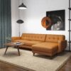 Allison - Right Facing Leather Sectional Sofa - Tan - Image 5