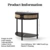 Boho Rattan Semi Circle End Table With Sliding Door, Elegant Wood Accent Table With Storage And Bottom Shelf - Black - Image 3