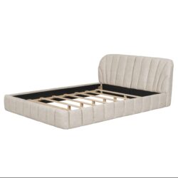 Queen Size Upholstered Platform Bed, Polyester - Beige