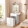 Small Vanity Desk With Mirror And Light, Dressing Table With Charging Station & Fold Up Panel For Small Space, Compact Makeup Vanity Set With Hidden Stool For Bedroom - White - Image 12