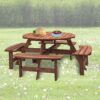 8 Person Wooden Picnic Table, Outdoor Camping Dining Table With Seat, Garden, Diy With 4 Built-In Benches, 2220Lb Capacity - Brown - Image 8