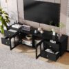 Modern TV Stand For TVs Up To 75", Entertainment Center With Glass Door, 4 Drawers And 2 Cabinets, 5 Metal Legs And Metal Handles For Living Room - Black - Image 3