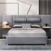 Queen Upholstered Platform Bed, 2 Outlets And USB Charging Ports On Both Sides, 2 Bedside Pillows, Storage Shelves - Gray - Image 17