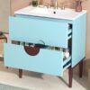Bathroom Vanity Cabinet With Ceramic Sink Combo Set, Frame Modern Bathroom Storage Cabinet With 2 Drawers - Blue - Image 24