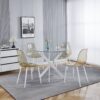 Dining Table With Cross Metal Leg And Tempered Glass, Modern Space Saving Kitchen Table For Living Room Legs - White - Image 4