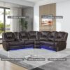 Modern Faux Leather Manual Reclining With Center Console And LED Light Strip, Living Room Furniture Set, Symmetrical Couch With 2 Cup Holders And Storage For Living Room - Brown - Image 7