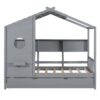 Twin Size House Bed With Trundle, Modern Design For Kids With Storage Shlef - Gray - Image 3