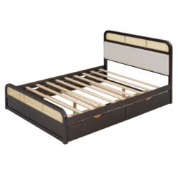 Queen Size Platform Bed With Trundle And 2 Drawers - Espresso