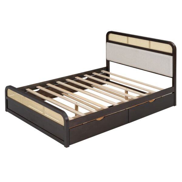 Queen Size Platform Bed With Trundle And 2 Drawers - Espresso