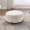 Upholstered Round Ottoman With Reversible Lid, Storage Stool, Channel Tufted Pumpkin Shape Footstool For Living Room, Bedroom And Office - Beige - Image 4