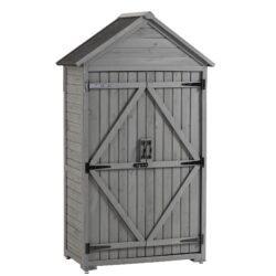 Outdoor Storage Cabinet, Garden Wood Tool Shed, Outside Wooden Shed Closet With Shelves And Latch For Yard - Gray