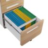 3 Drawer Mobile File Cabinet Under Desk Office, Simple Style Versatile Storage Cabinet For Legal / Letter / A4 Files, 5 Wheel Design Anti-Tilting Cold Rolled Steel Waterproof Moisture-Proof - White / Light Brown - Image 4