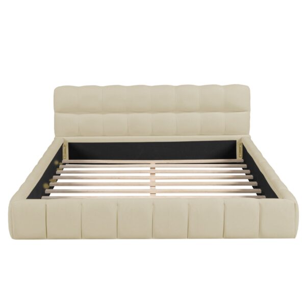 Queen Size Upholstered Platform Bed With Thick, Grounded Bed With Solid Frame - Beige