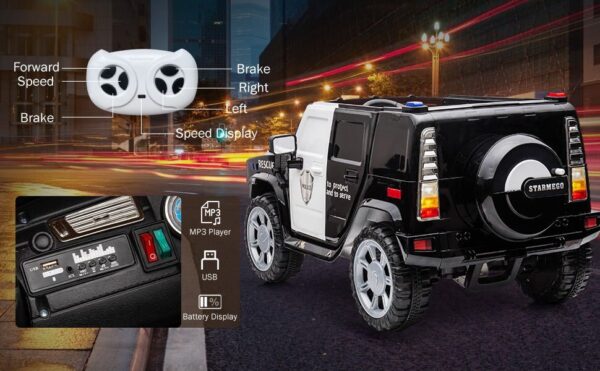 12V7A 30W*2 Four-Wheel Drive Leather Seat One Button Start, Forward And Backward, High And Low Speed, Music, Front Light, Power Display, Two Doors Can Open, 2.4G R / C, Seat Belt Four Wheel Absorber - Black
