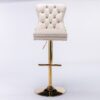 Thick Golden Swivel Velvet Barstools Adjusatble Seat Height From 27-35", Modern Upholstered Bar Stools With Backs Comfortable Tufted For Home Pub And Kitchen Island (Set of 2) - Beige - Image 9