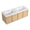 Original 60" Wall Mounted Bathroom Vanity With Double Resin Sink And Soft Closing Doors Plywood - Oak - Image 9