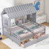 Twin Size House Platform Beds With 2 Drawers For Shared Use - Gray - Image 4