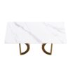 70.87" Modern Artificial Stone White Straight Edge Golden Metal Leg Dining Table, Can Accommodate 6-8 People - White / Gold - Image 4