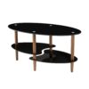 Oval Glass Coffee Table, Modern Table In Living Room Oak Wood Leg Tea Table 3-Layer Tempered Glass Table - Brown / Black - Image 7
