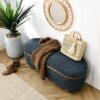 Modern Upholstered Storage Ottoman Bench With Seating - Dark Blue - Image 2