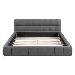 Queen Size Upholstered Platform Bed With Thick, Grounded Bed With Solid Frame - Gray